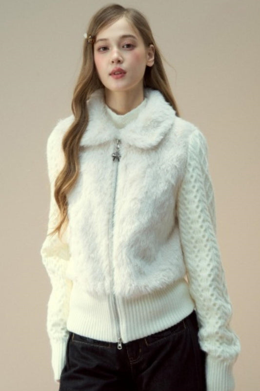 Fur Patchwork Fleece Zipper Jacket