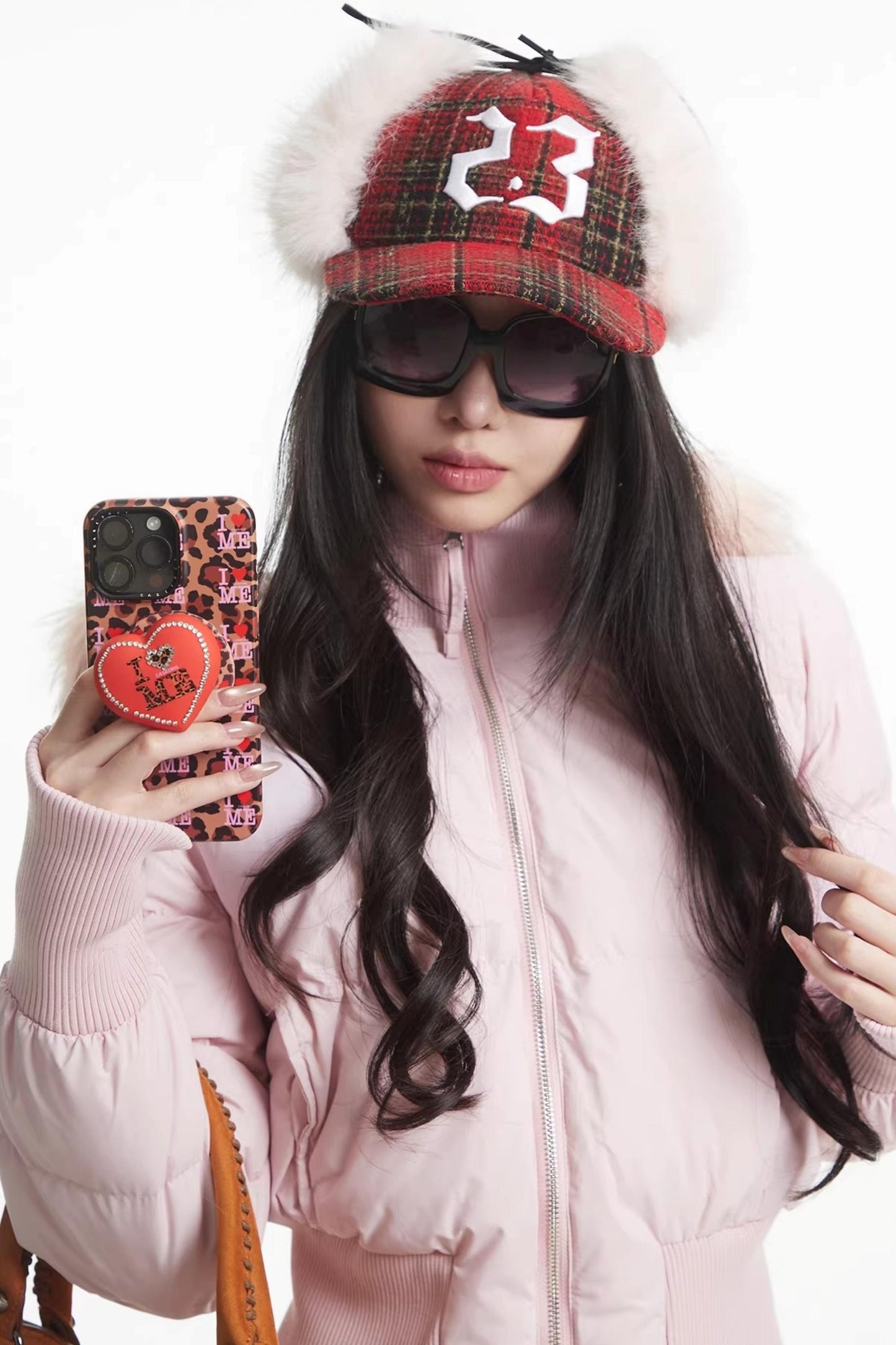 Red Plaid Plush Cap