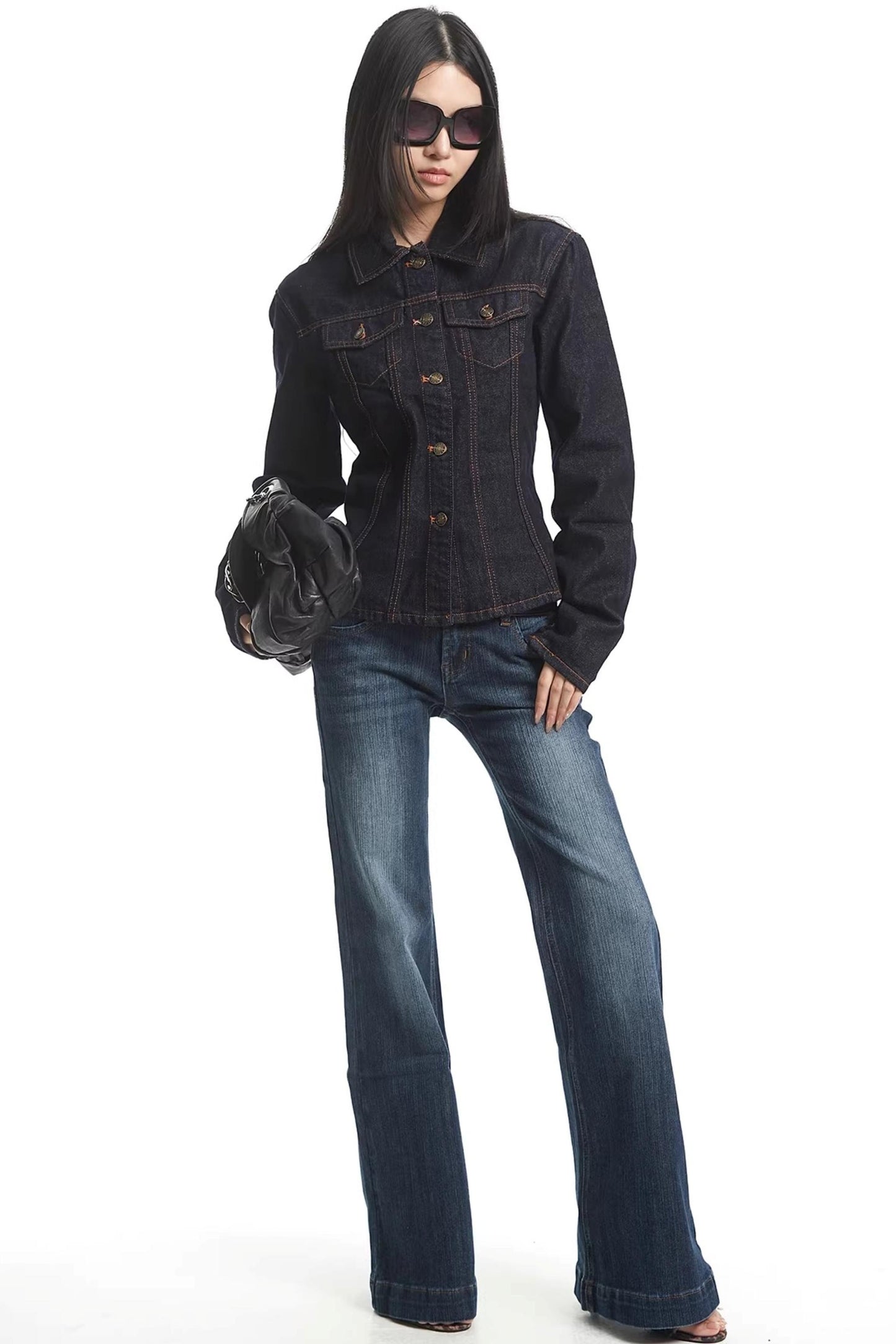 American Retro Long-Sleeve Denim Top