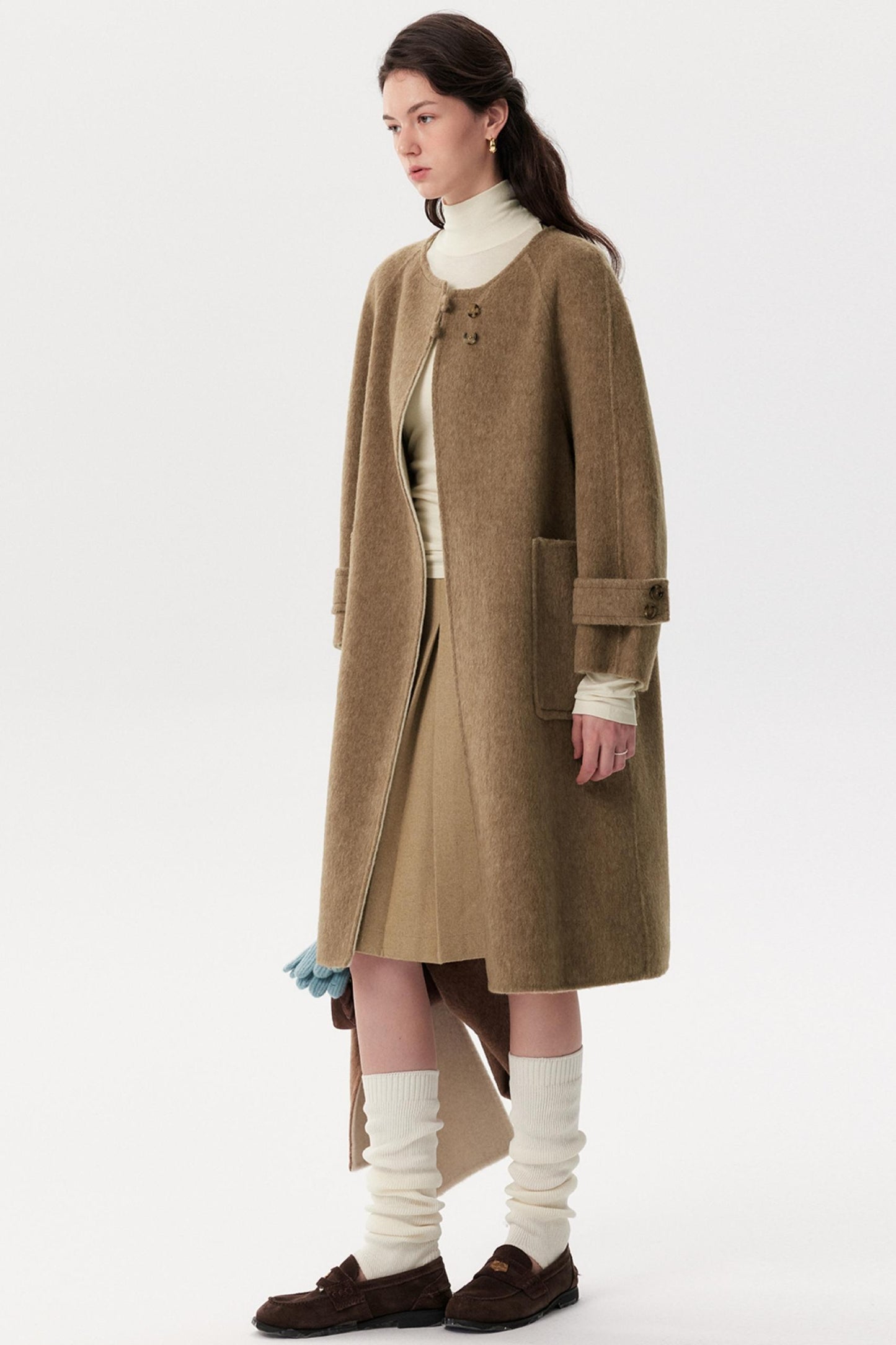 Brown Wool Scarf Collar Outwear