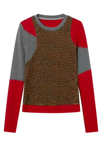 DIDDIMODA kreatives Design spaltet die getäfelte Basis Leopard Druck unregelmäßige Vintage schlankes Top