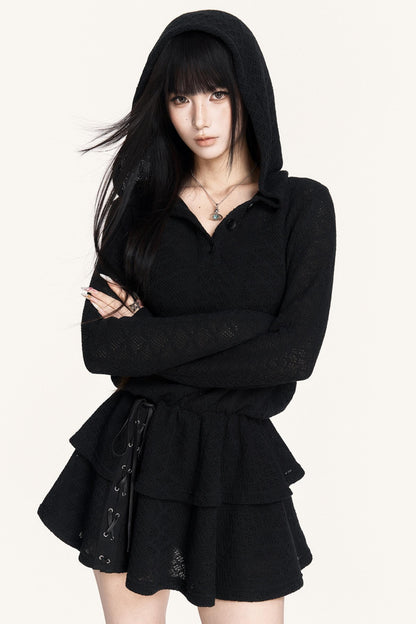 Dark Casual Long Sleeve Knitted Midi Dress