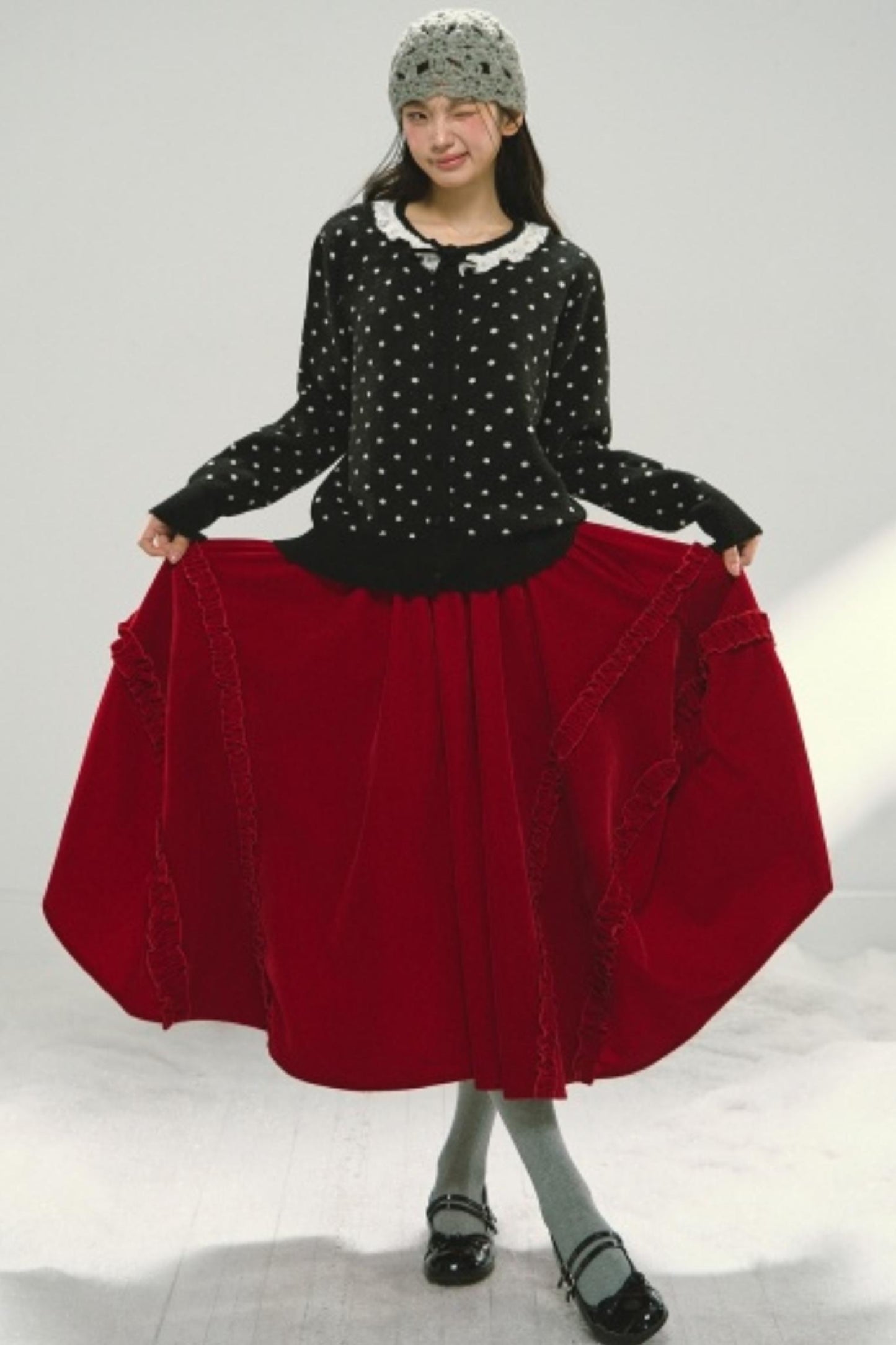 Lace Collar Polka Dot Cardigan