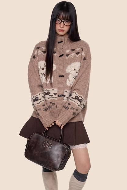 Vintage Dog Knit Cardigan Sweater