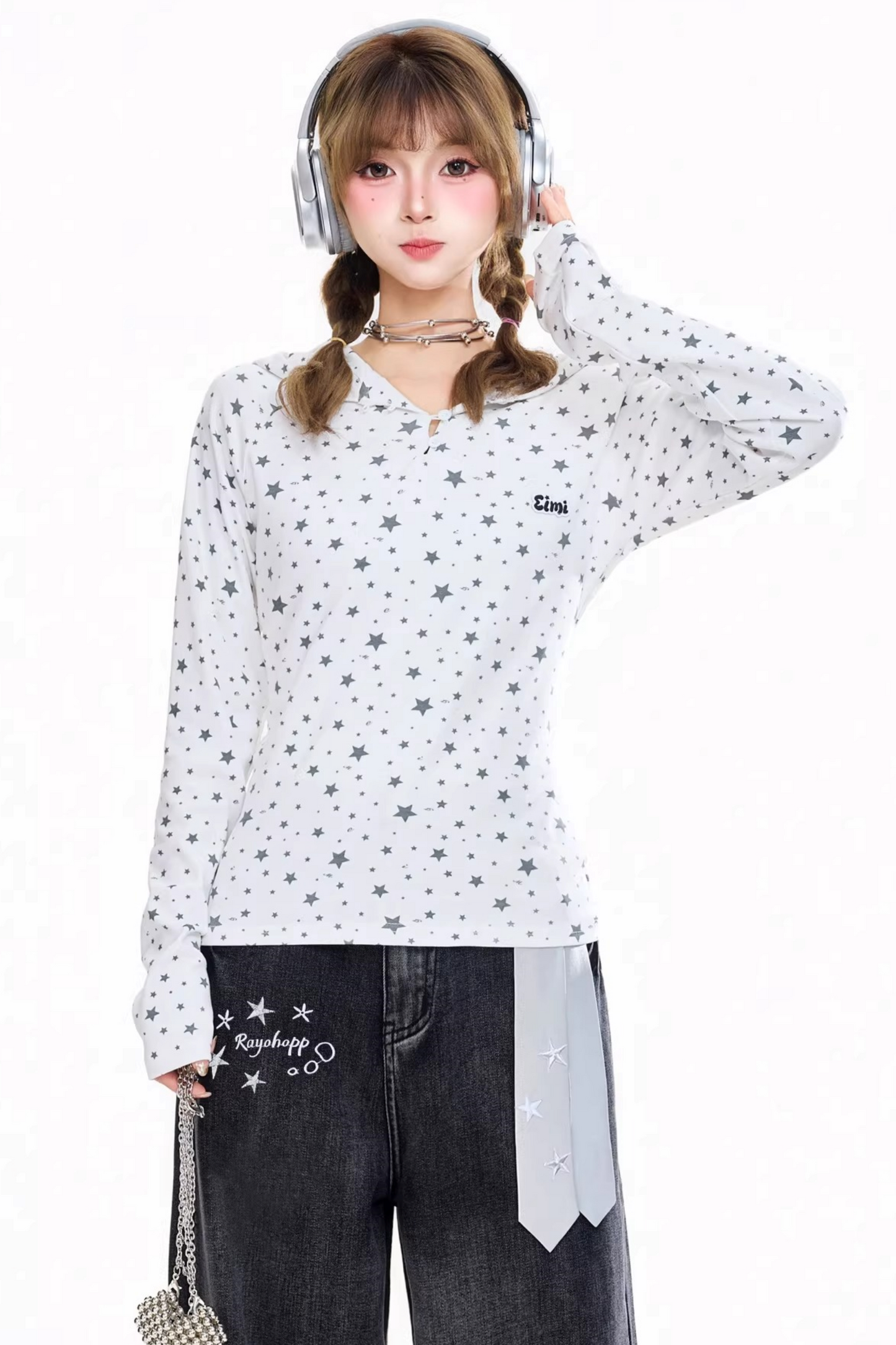 Retro Star-Printed Long-Sleeve Top