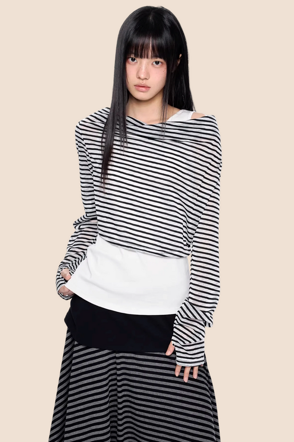 Striped Asymmetrical Lightweight Top