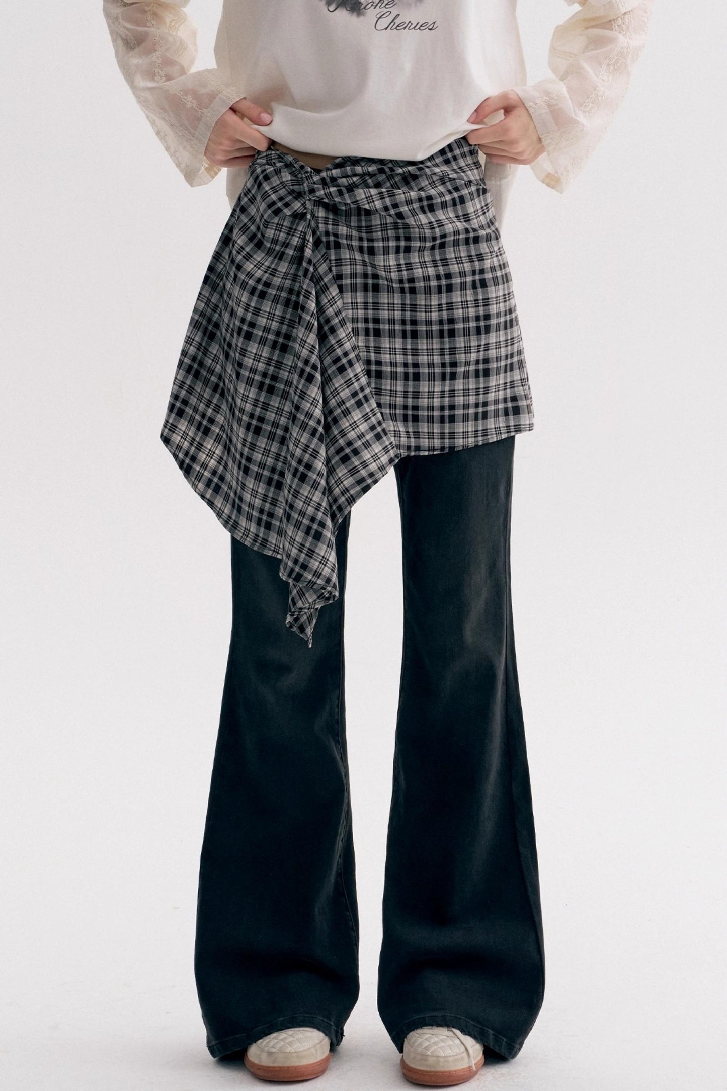 Casual Layered Real Two Plaid Jeans