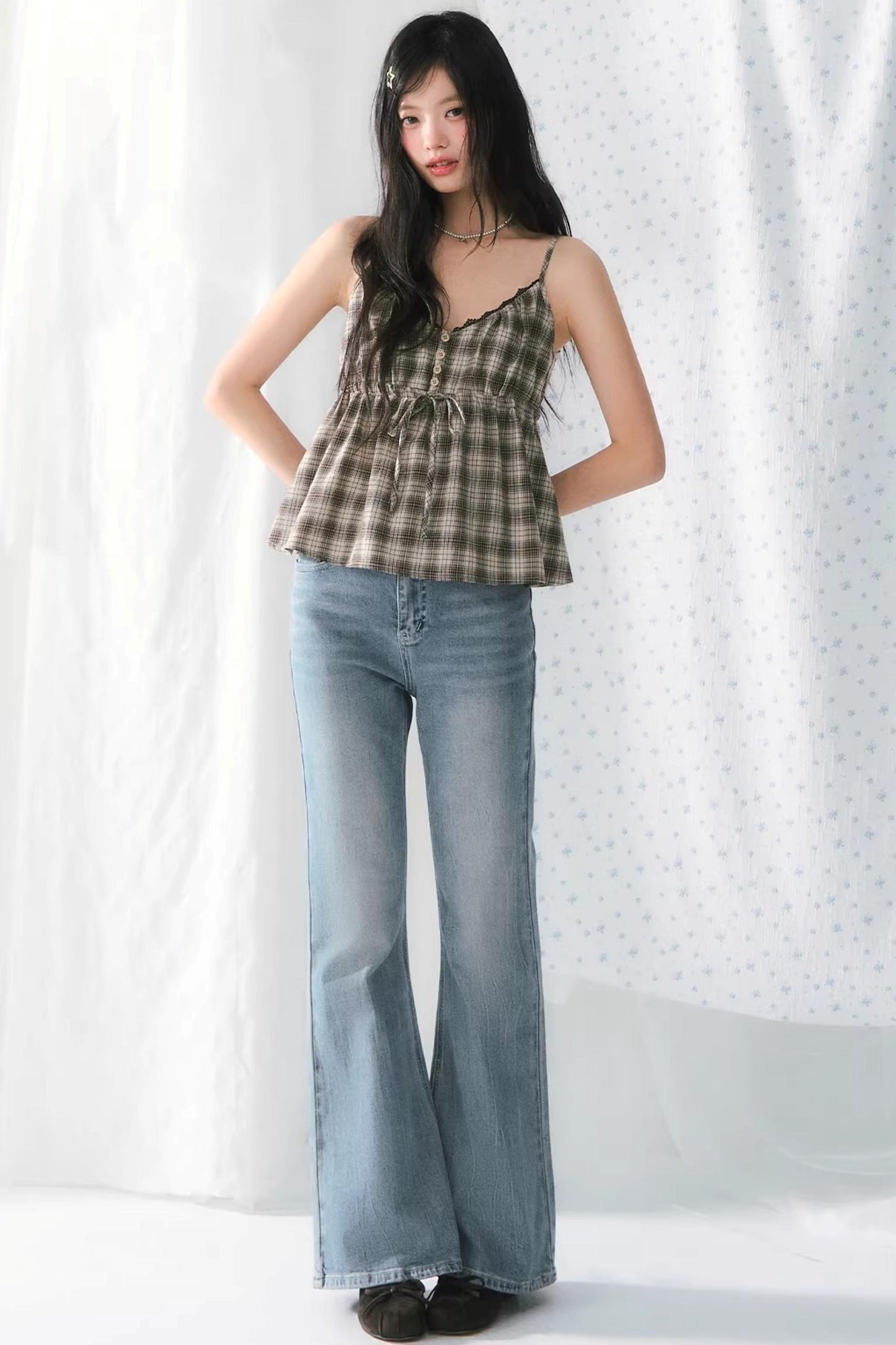 Lace Patchwork Plaid Camisole