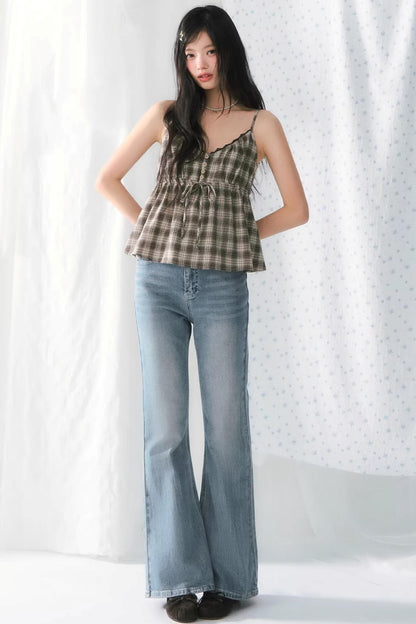 Lace Patchwork Plaid Camisole