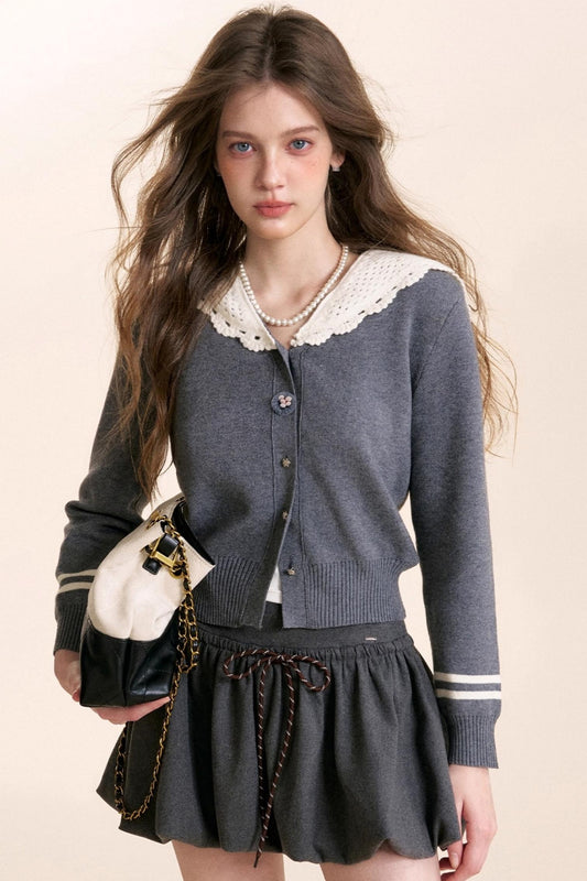 Navycore Crochet Lace-Up Cardigan