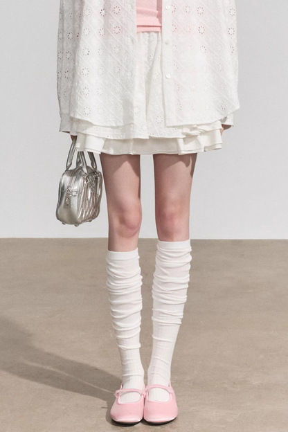 Elegant Hollow-Out Lace Blouse & A-Line Skirt Set-Up