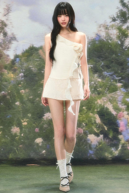 French Off-Shoulder Floral Camisole Set-Up