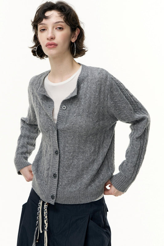 Gray Wool Knitted Cardigan