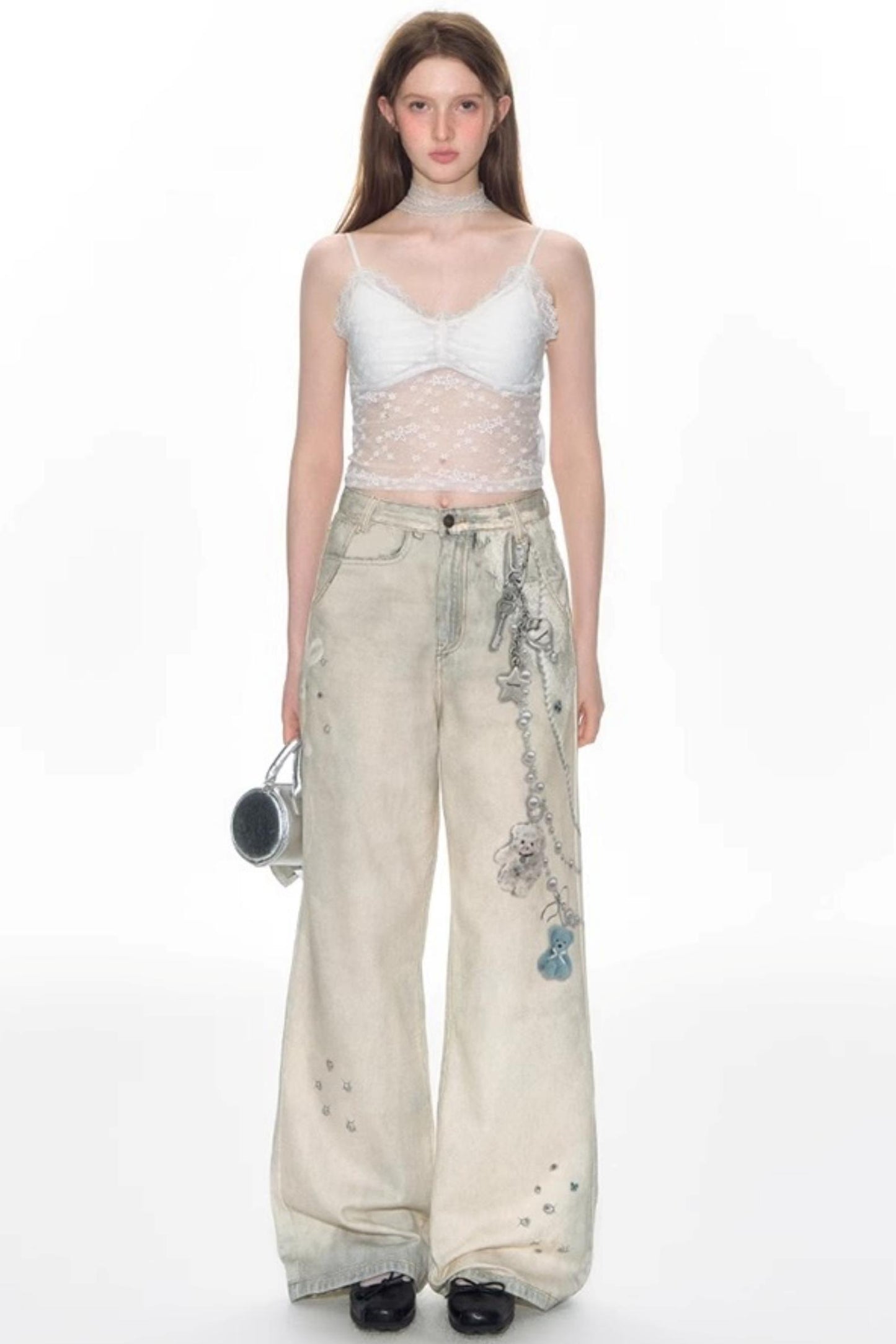 Hand-Painted 3D Printed Womens Wide-Leg Pants
