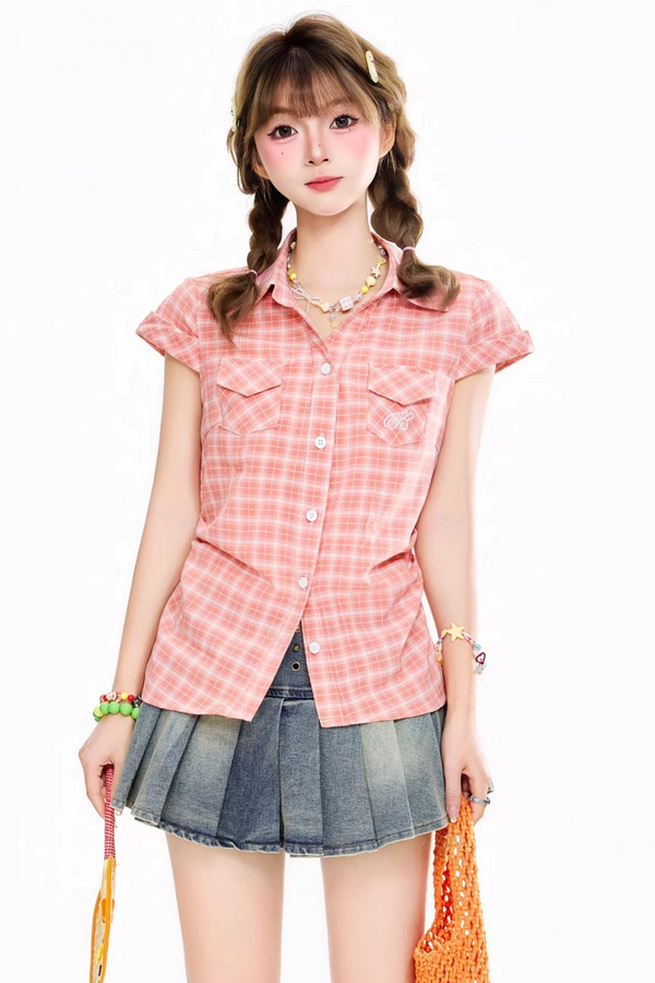 Retro Plaid Slimming Blouse