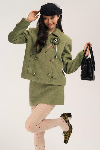 Flight Diary Woolen Jacket & Skirt Set-Up