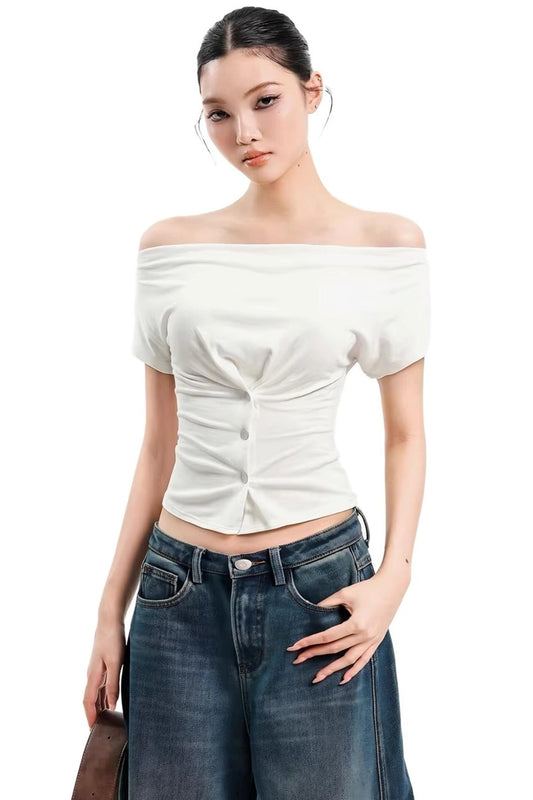 Black Off-Shoulder Fitted Top