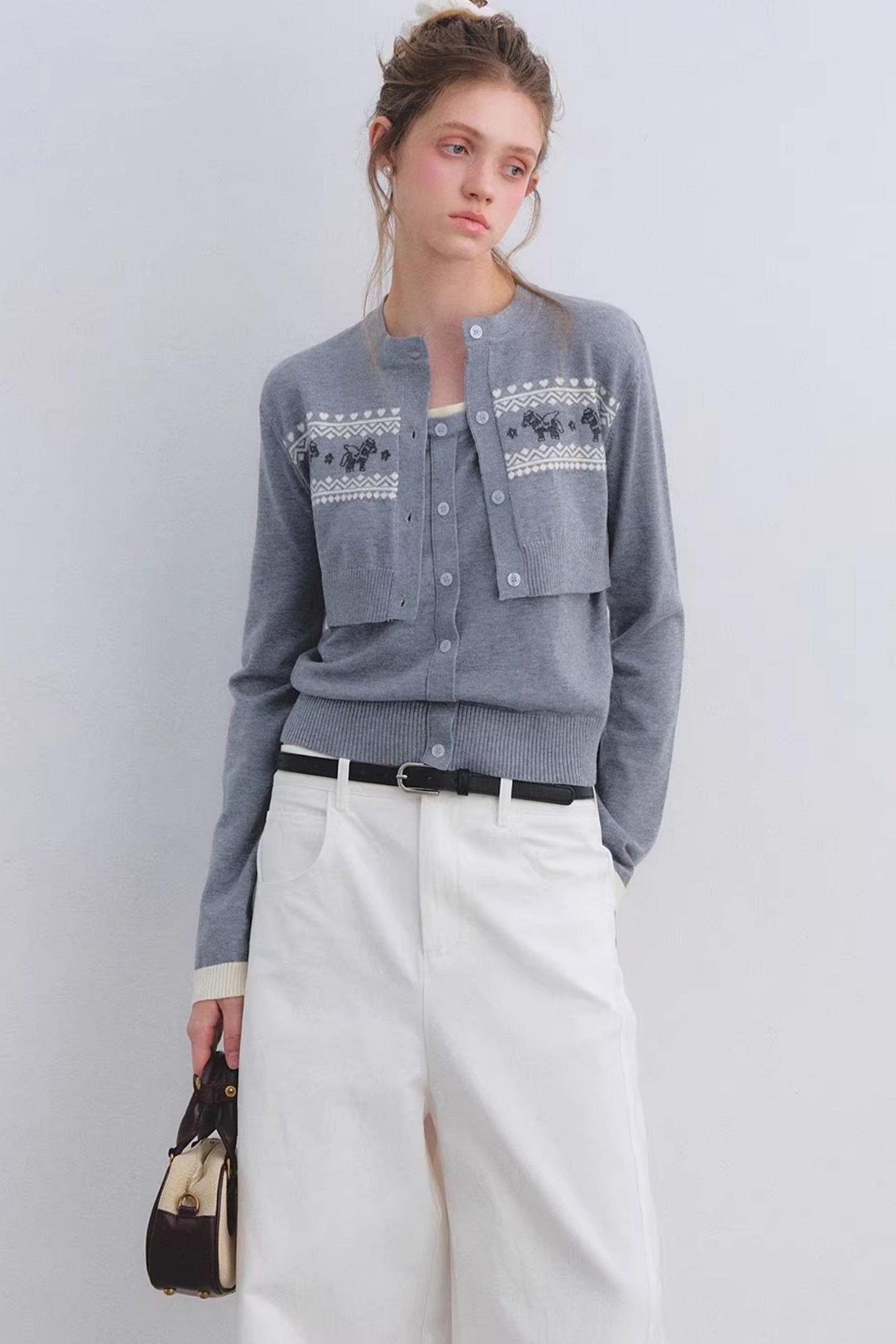 Gray Wool Cardigan Set