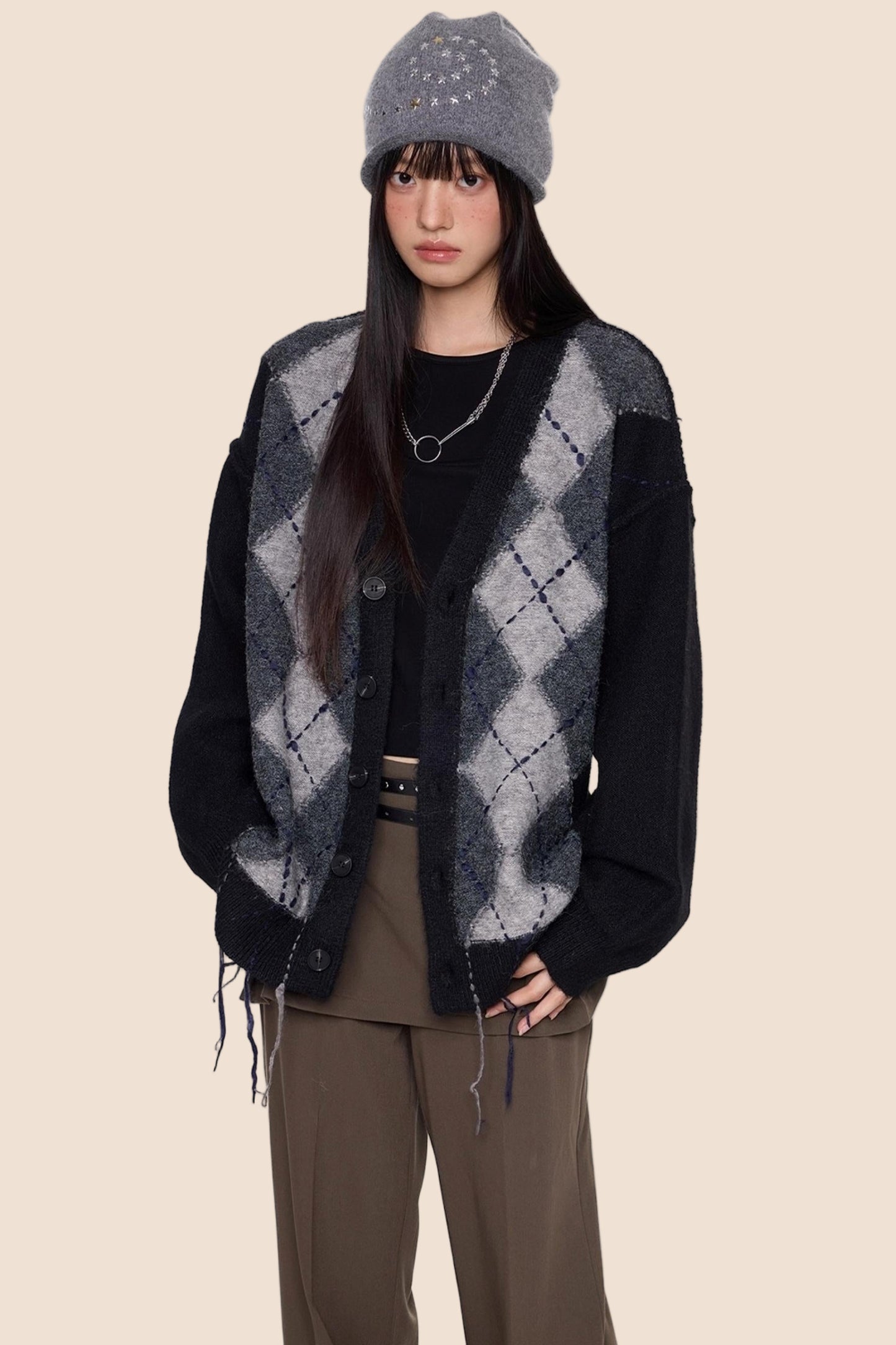 Diamond Tassel Knit Cardigan Sweater Jacket