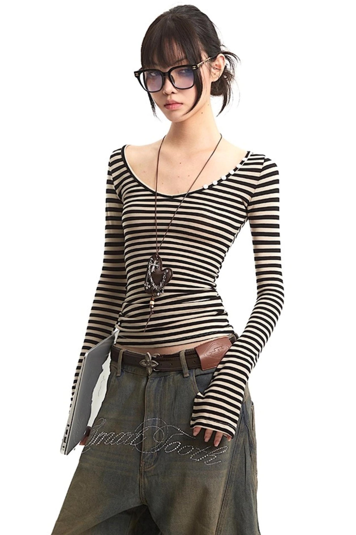 Striped V-Neck Tee