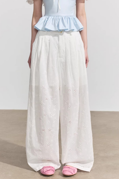 Pantaloni in cotone floreale bianco