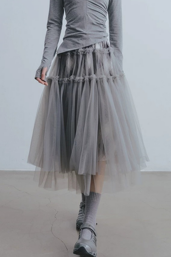 Misty Roaming Plaid Mesh Skirt