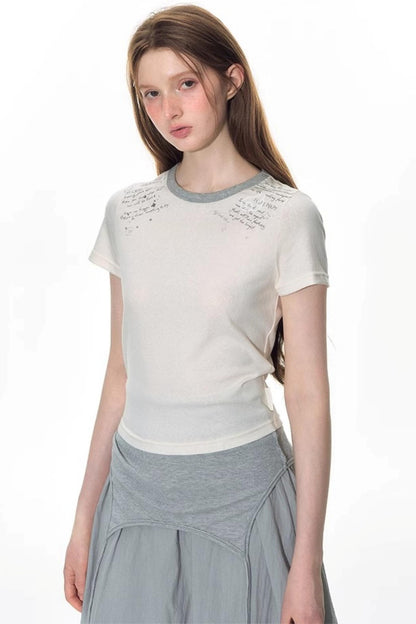 Original Patch Print Short Sleeve Summer Top