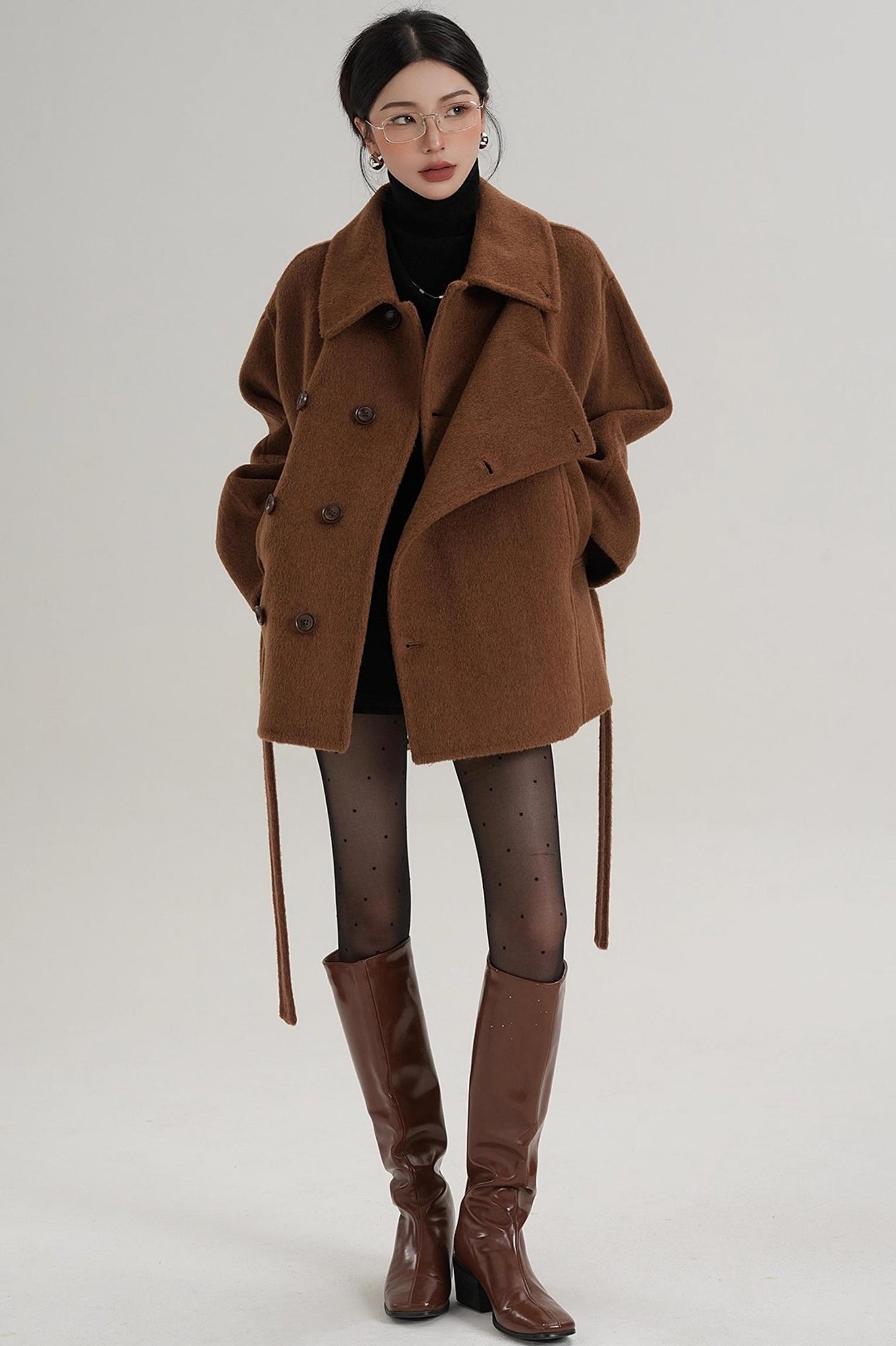 Elegant Woolen High-Waisted Coat