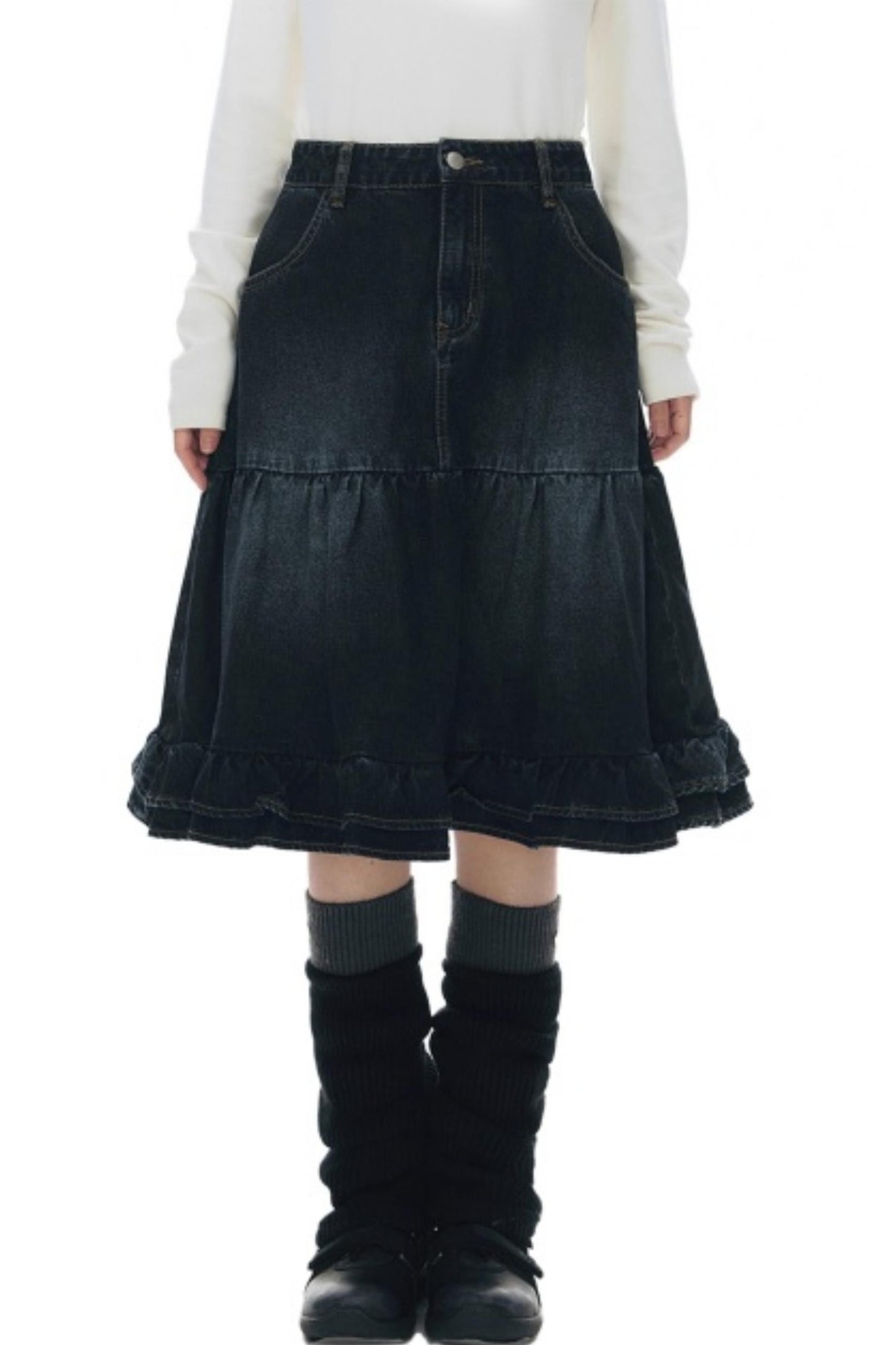 Vintage Lace Denim Skirt