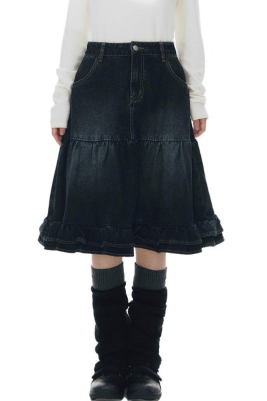 Vintage Lace Denim Skirt