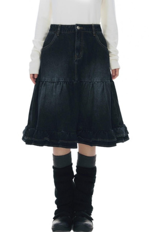 Vintage Lace Denim Skirt