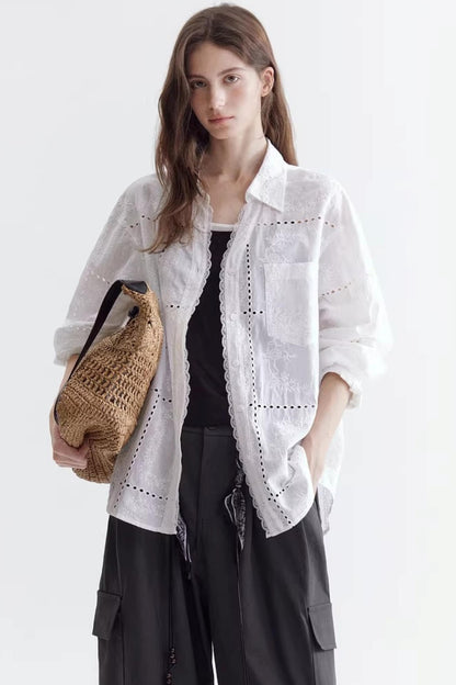 Hollow Embroidery Lace Shirt