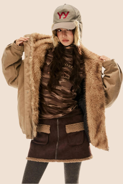 Retro Fur Collar Fleece Jacket