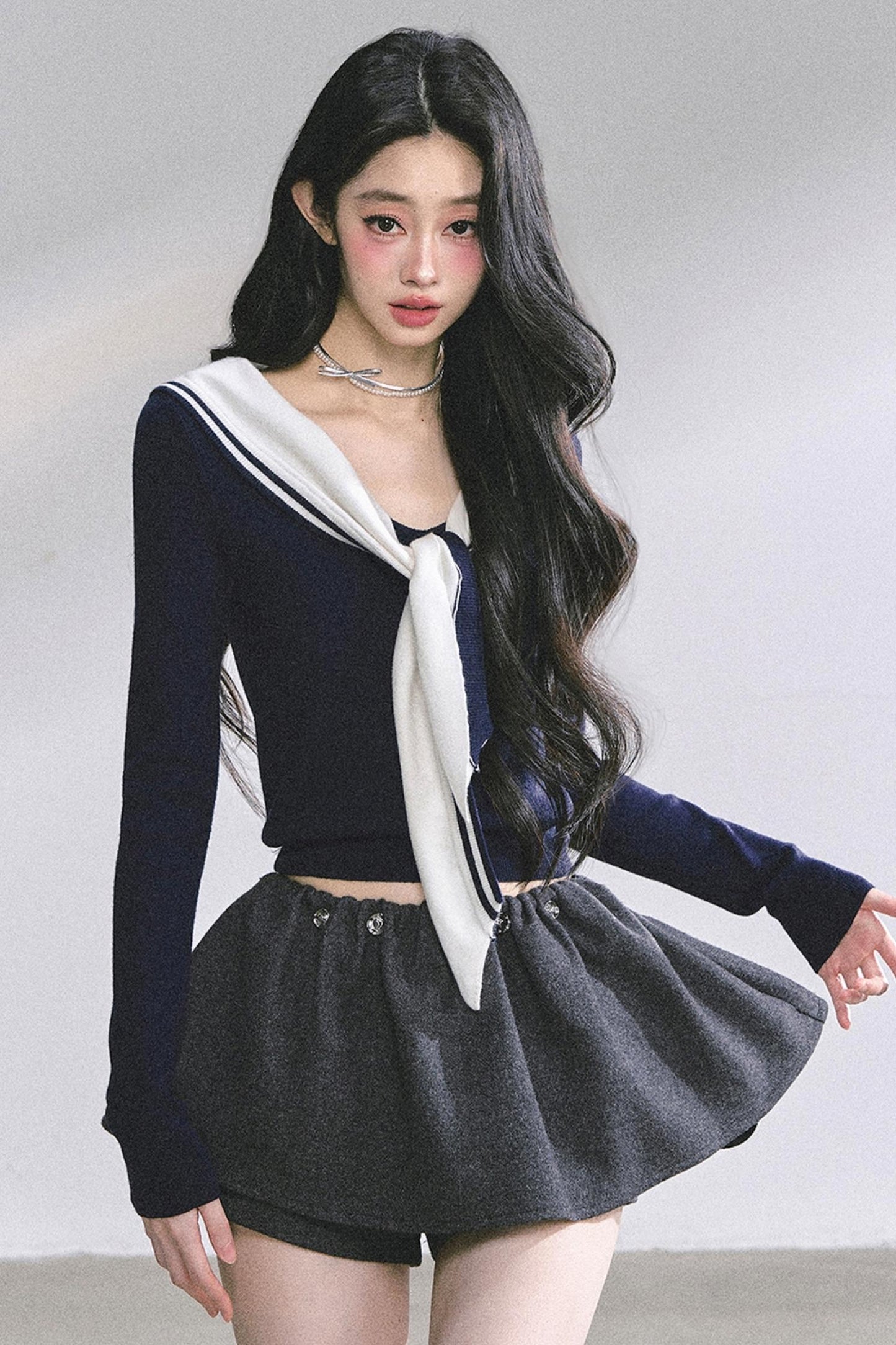 Slimming Navy Knitted Top