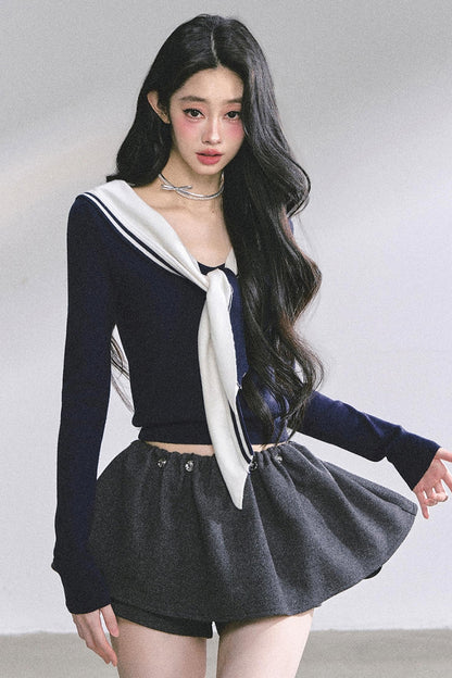 Slimming Navy Knitted Top