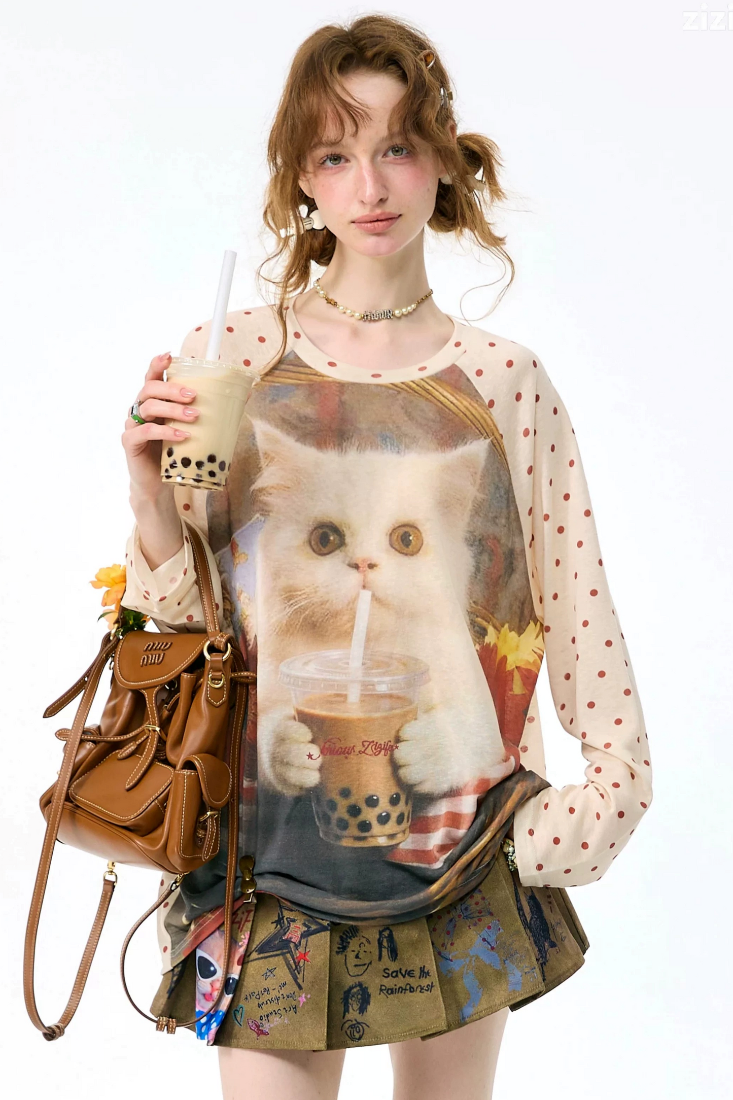 Autumn American Retro Polka Dot T-Shirt