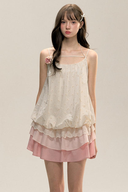 Gradient Pleated Drawstring Dress