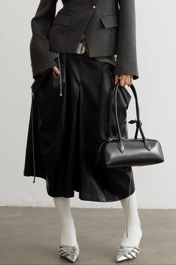 Pleated Faux Leather Wide-Leg Pants