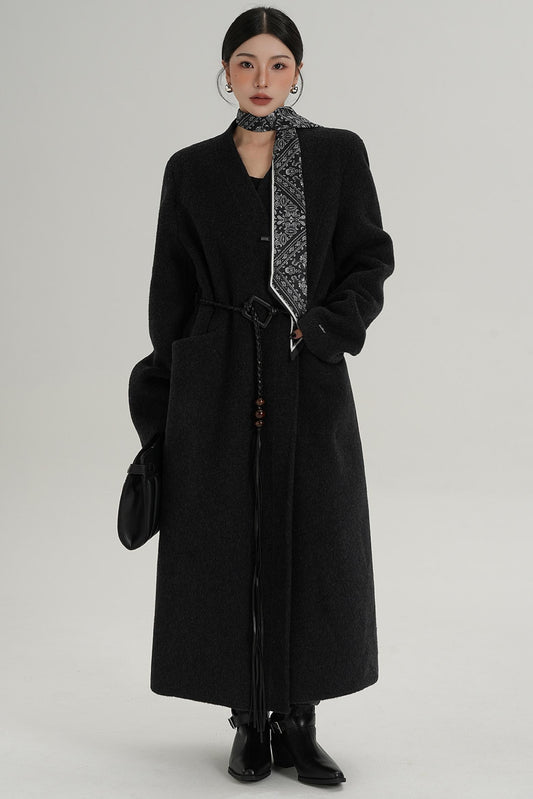 V-Neck Wool Trench Coat