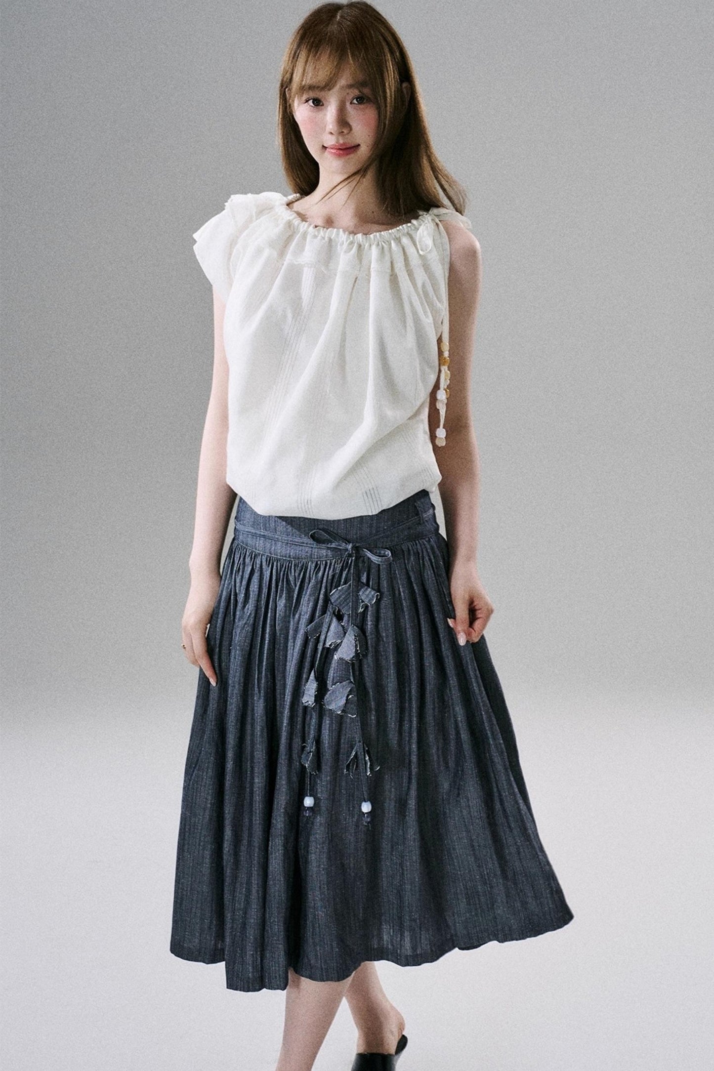 Soft Floral Belted Summer Skirt