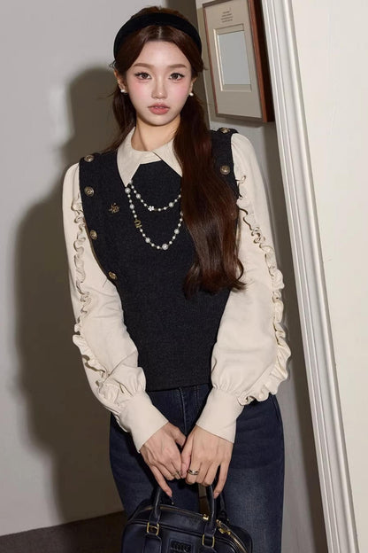 Versatile Fake Two-Piece Patchwork Top