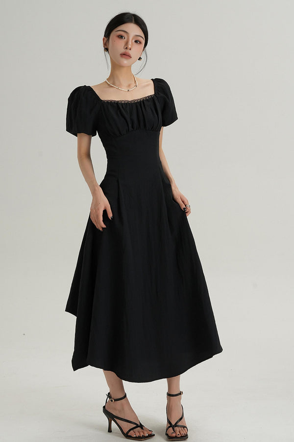 Square Neck Bubble Sleeve Dress