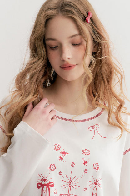 Lazy Cake Print Long-Sleeved T-Shirt