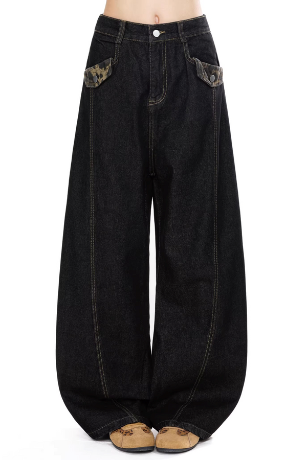 Patchwork Wide-Leg Denim Pants