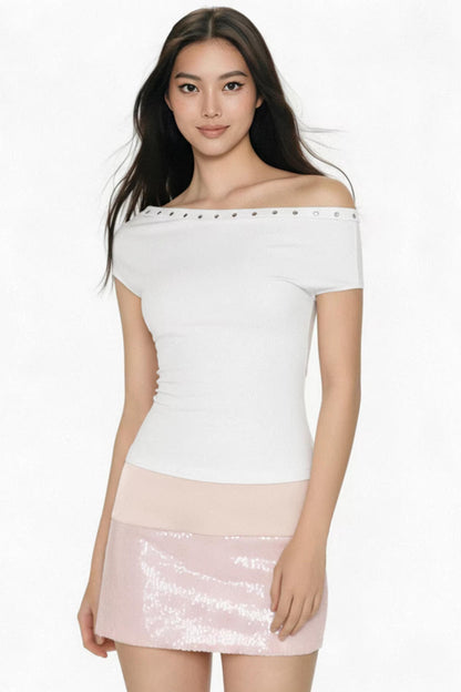 Pink Satin Sequined Skirt