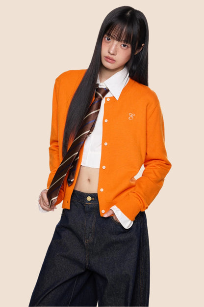 Embroidered Cropped Knit Sweater Cardigan