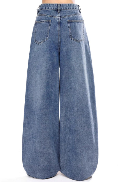 디스트레스드 빈티지 와이드 레그 팬츠