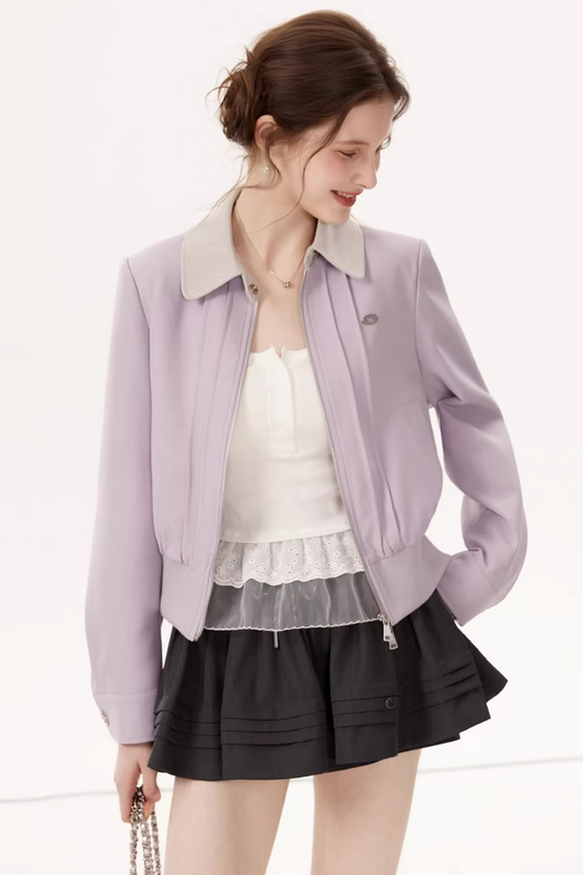 Purple Linen Color-Block Jacket