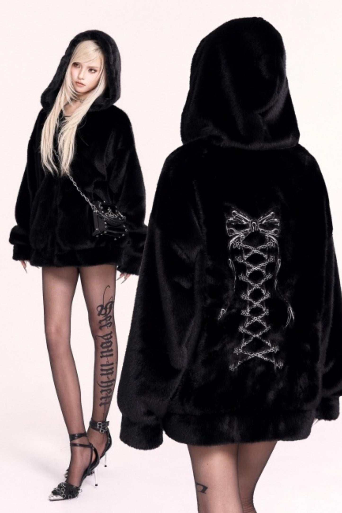 Plush Embroidered Hooded Jacket