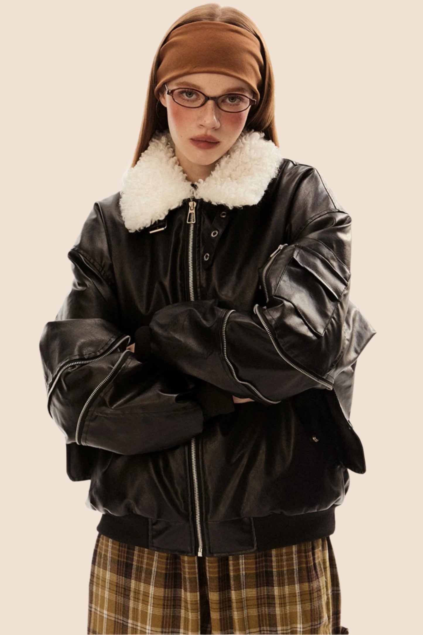 Retro PU Leather Lambswool Jacket